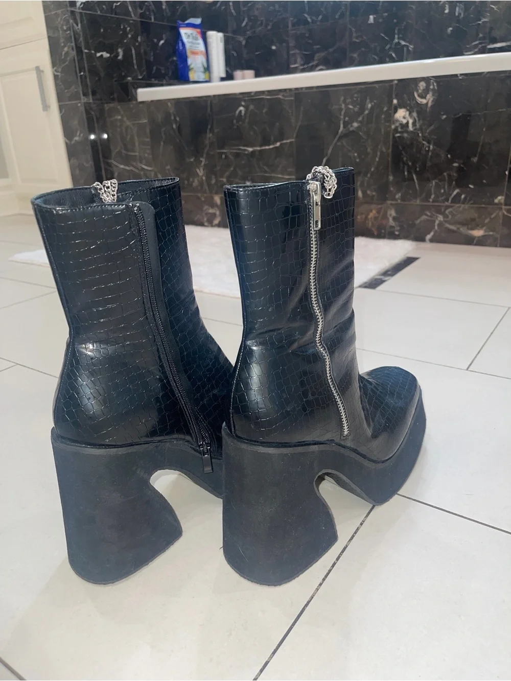 Dolls Kill Arnor Croc Chain Platform Boots Black Size 9